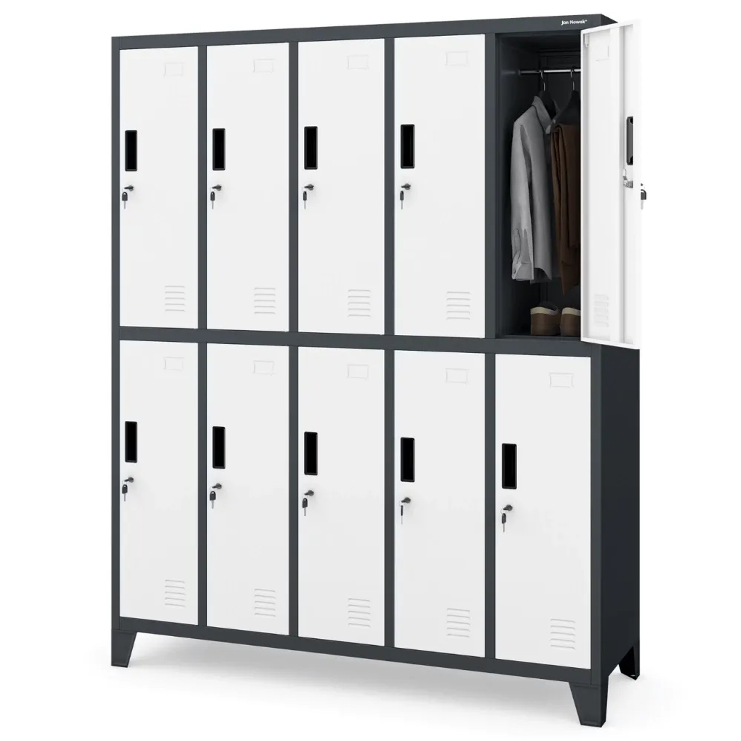 JAN NOWAK Umkleideschrank Spind BARTEK 10 Abteile 172 x 136 x 45 cm Anthrazit-Weiß