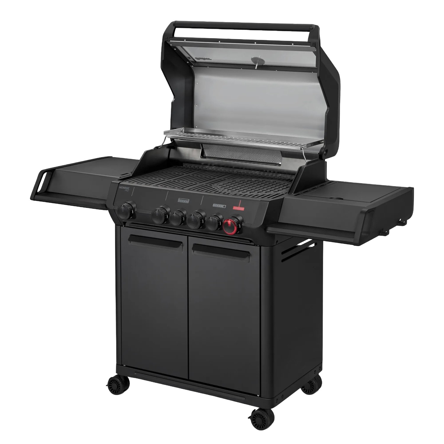 Enders Gasgrill Monroe Pro 4 SIKR Turbo Shadow mit Seitenkocher und Infrarot-Backburner.