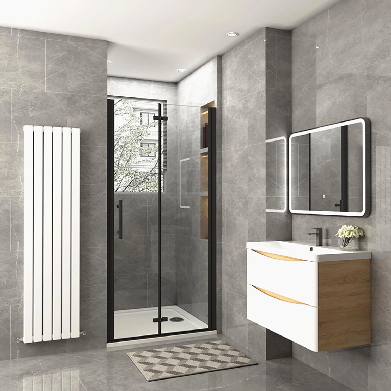 Duschparadies Duschtür Nischentür Falttür 95x195cm,Schwarz,6mm Nano Glas Dusche_2