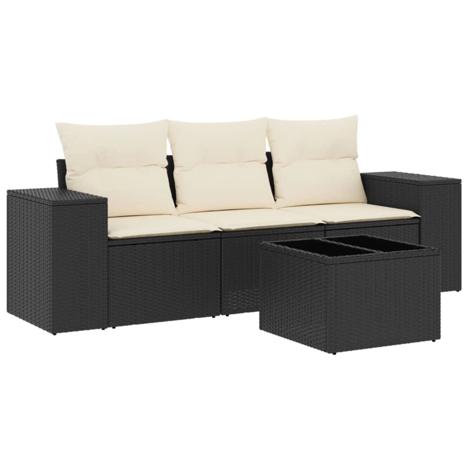 vidaXL 4-Tlg Garten-Sofagarnitur mit Kissen Schwarz Poly Rattan 3254603 günstig online kaufen
