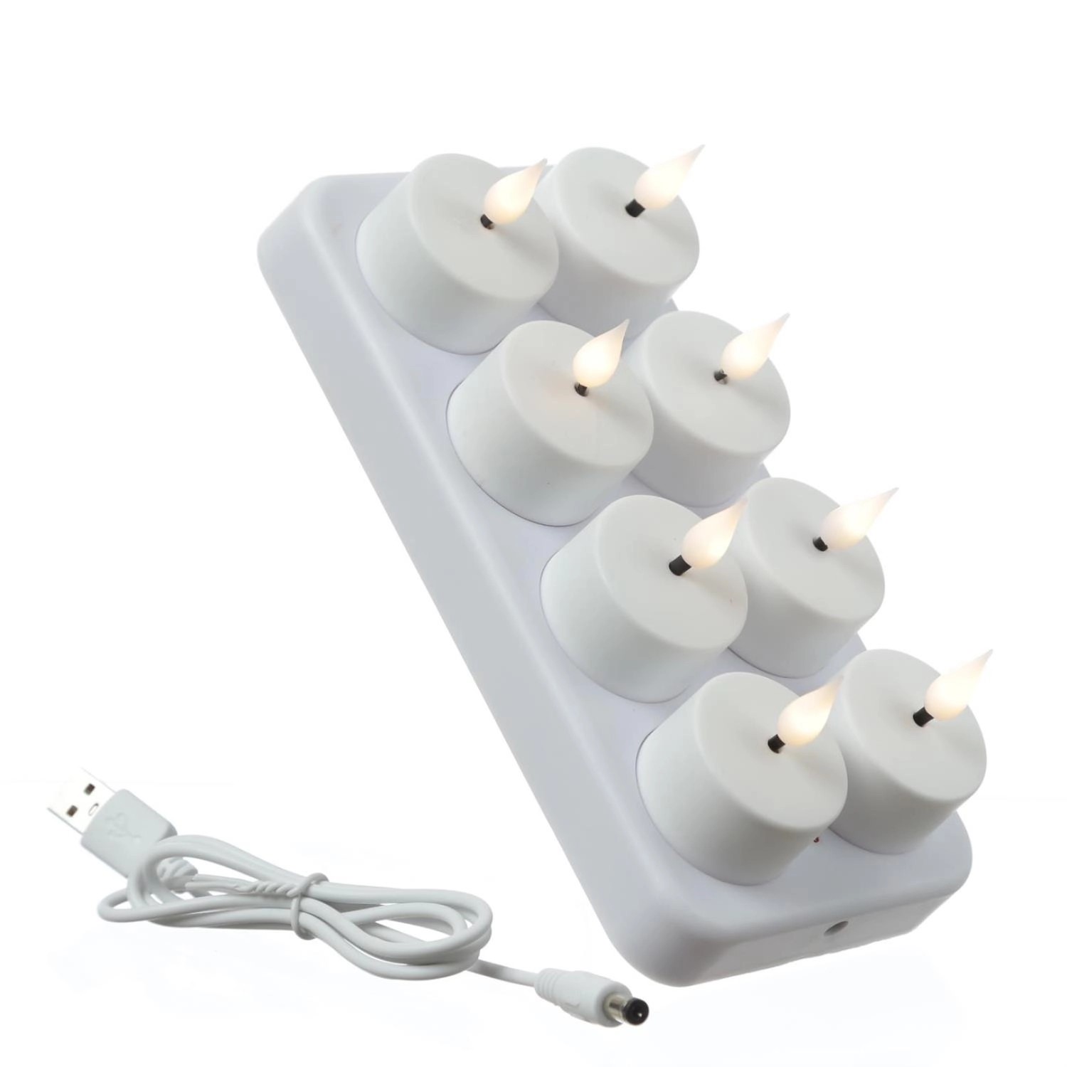 Marelida LED Teelichter 8 Stück mit Ladestation USB Wiederaufladbar D  4cm Flackernd Weiß