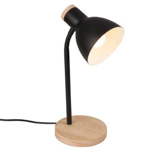 Brilo Tischleuchte Prep, schwarz/holzfarben, Ø 14 cm, 38 cm hoch. Schreibtischlampe mit E14 Fassung.