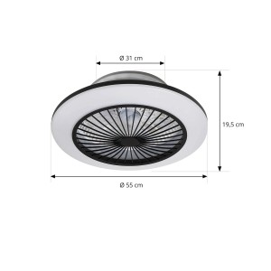 Lindby LED Deckenventilator mit Lampe Mamuti 10022134 Dimmbar Leselampe Modern in Schwarz aus Aluminium Wohnzimmerleuchte