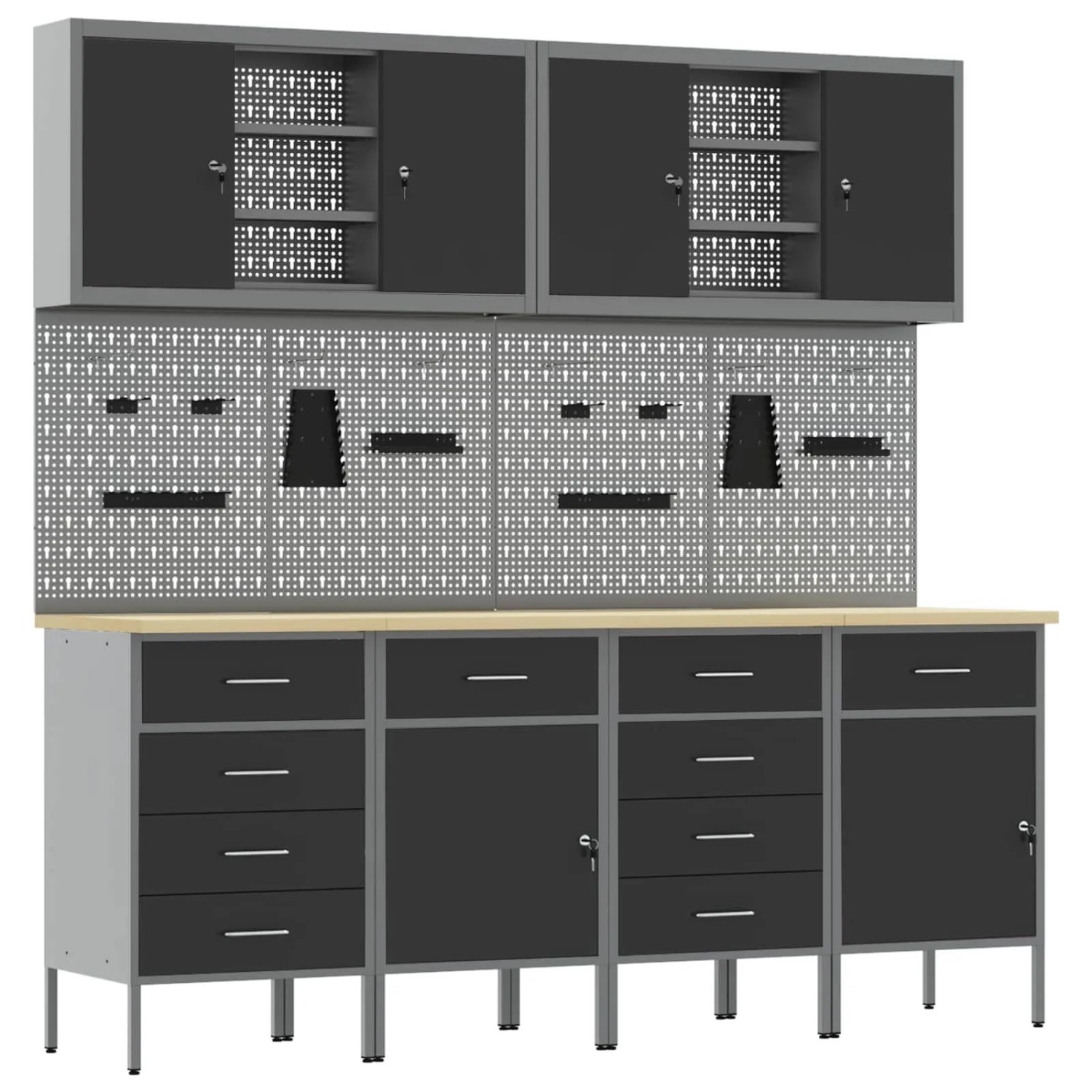 vidaXL Werkbank mit Speicher 10-Tlg Schwarz Ingenieure Holz und Stahl 3321490