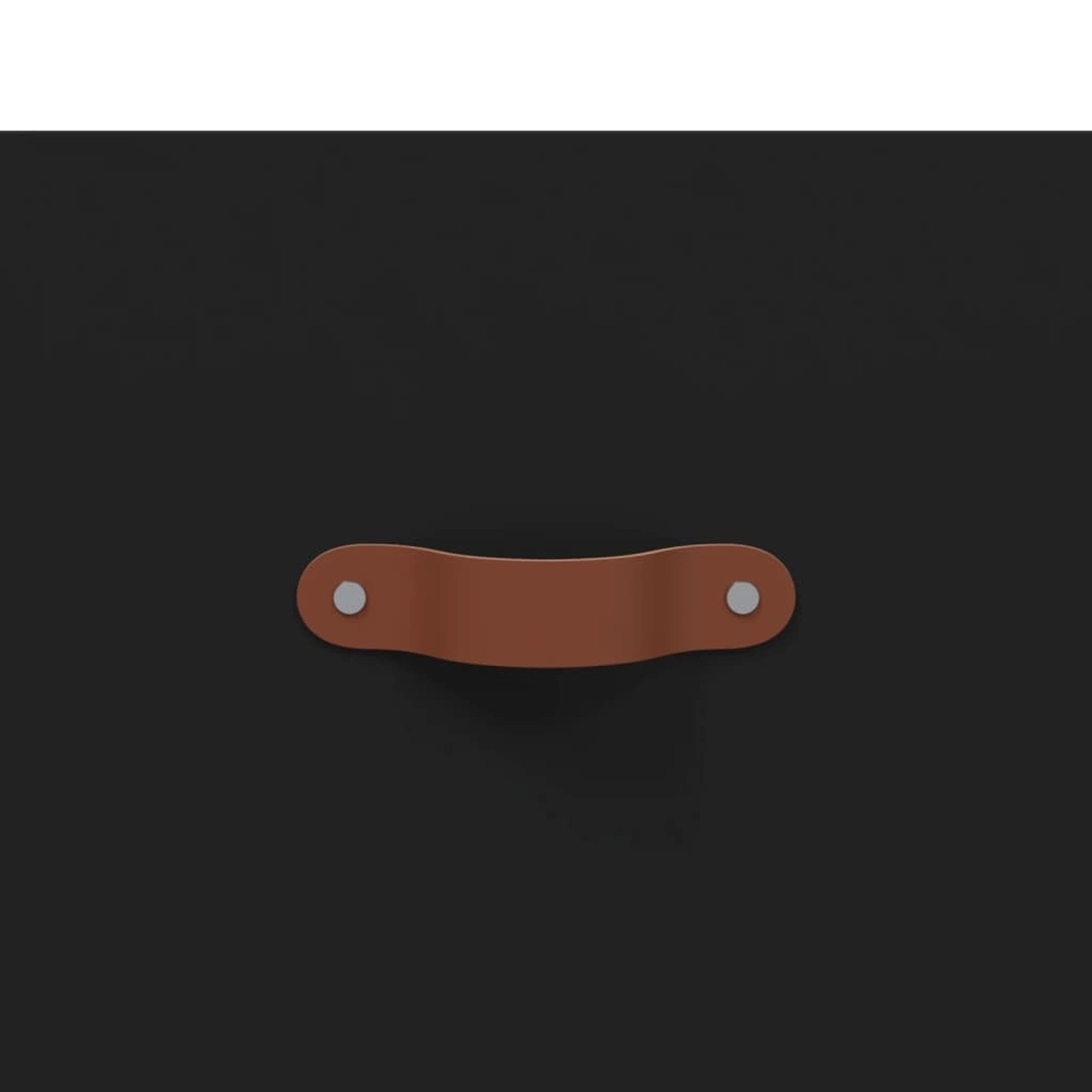 Detailaufnahme: Schwarzer VidaXL TV-Schrank (150 cm) mit braunem Ledergriff.