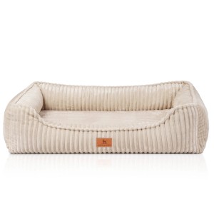 Beiges Knuffelwuff Hundebett Sedona XXL aus Breitcord, orthopädisch und komfortabel.