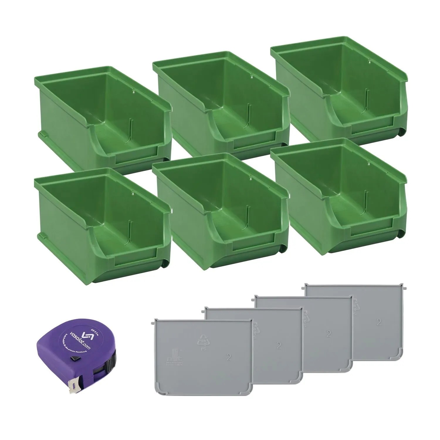 vasalat Set Stapelboxen Größe 2 160x102x75 mm Grün mit Trennsteg 6 Stück