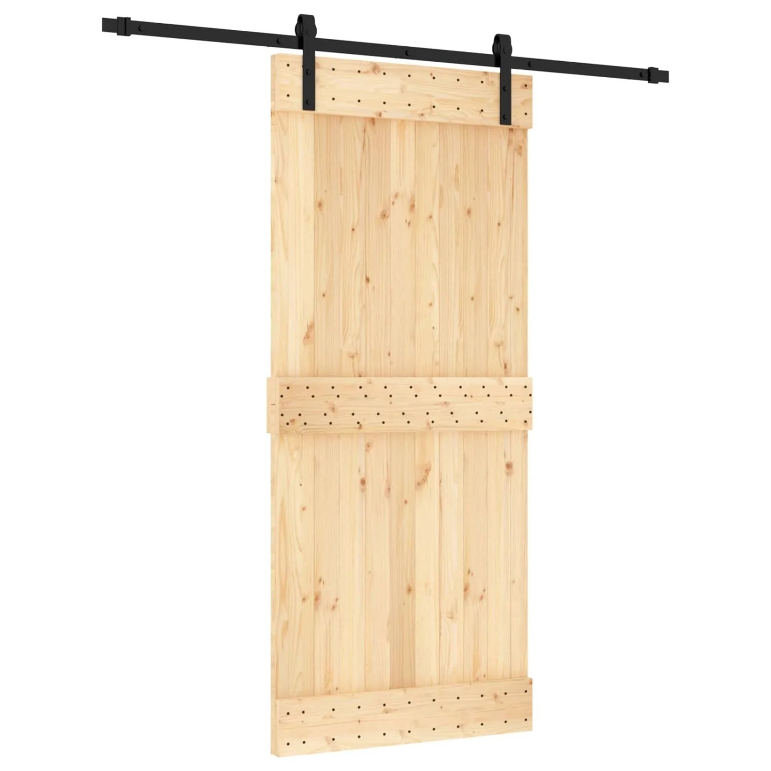 vidaXL Schiebetür Natur und Schwarz 90 x 210 cm Massivkiefer 3444914