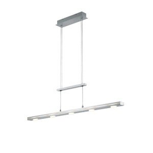 Moderne LED-Pendelleuchte Lacal in Nickel matt, linear, höhenverstellbar mit mehreren Lichtquellen.