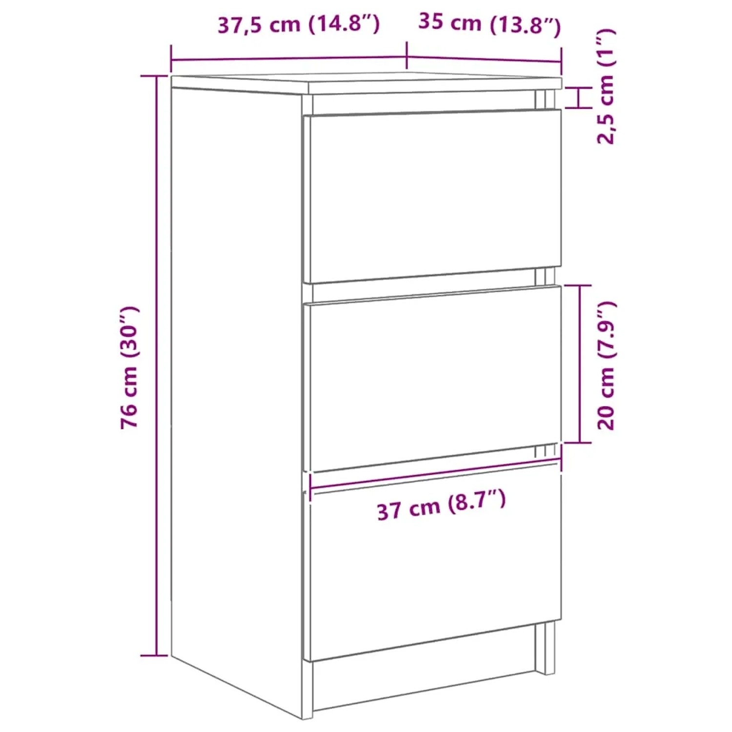 vidaXL Sideboard Sonoma-Eiche 37,5x35x76 cm Holzwerkstoff 861726_12