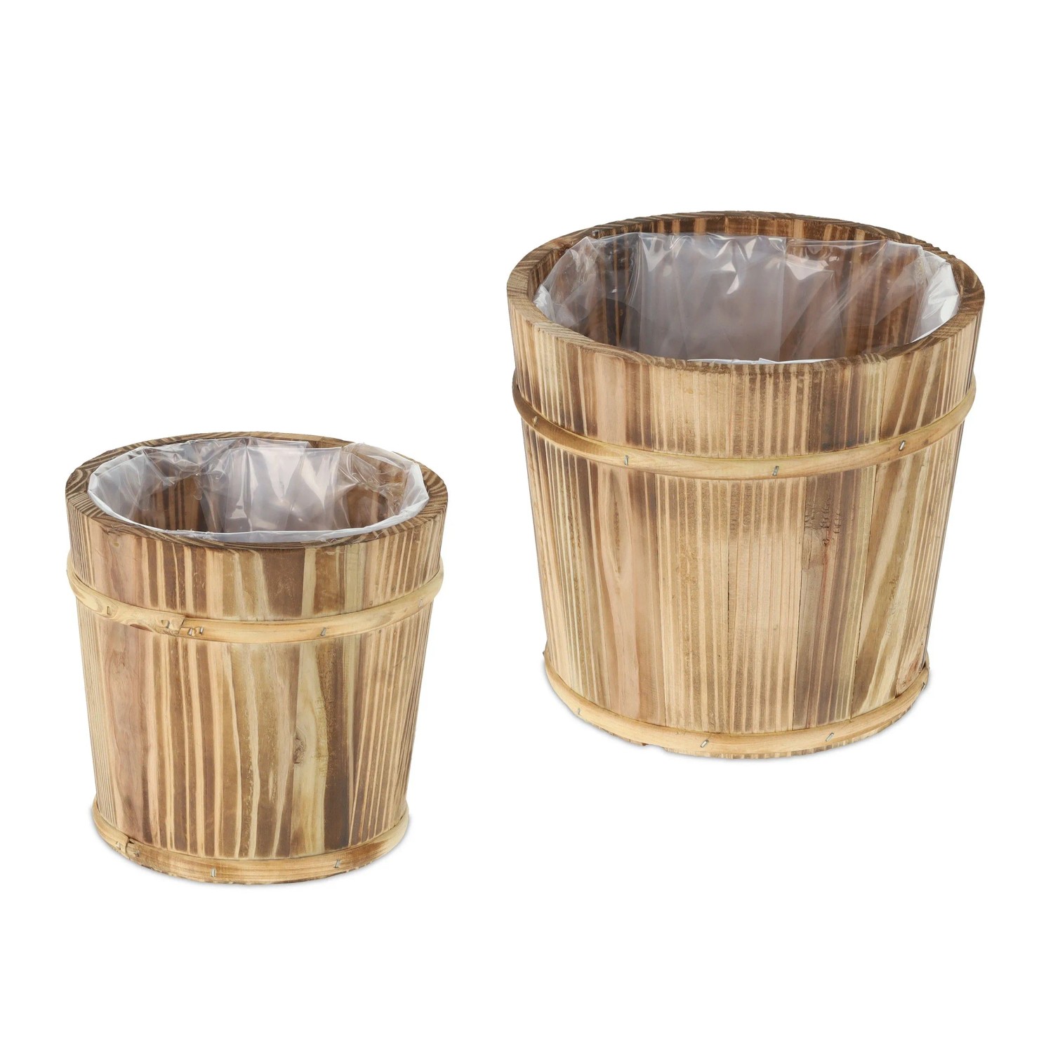 Relaxdays Blumentopf Holz Natur Wetterbeständig 2er Set 21 cm x 24 cm 680 g 18 cm x 19 cm 510 g