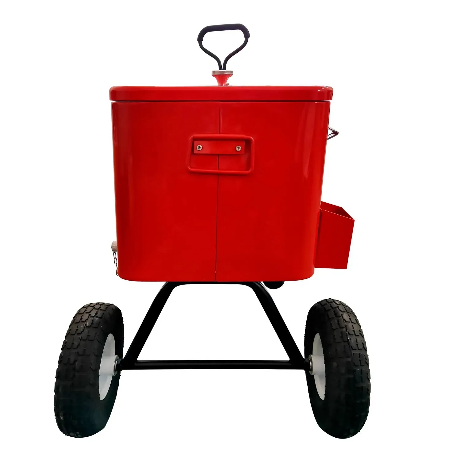 Roter Axi Bollerwagen mit Kühlbox (76 l) und Rädern für einfachen Transport.