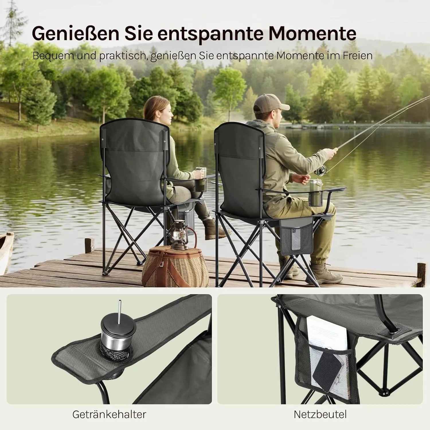 WOLTU Campingstuhl Klappbar Leicht mit Hochlehne Kühltasche Getränkehalter_5