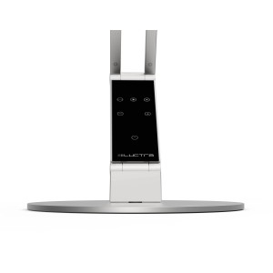 Schwarze Luctra LED Schreibtischlampe mit Radial Base und Touchpanel zur Lichtsteuerung.