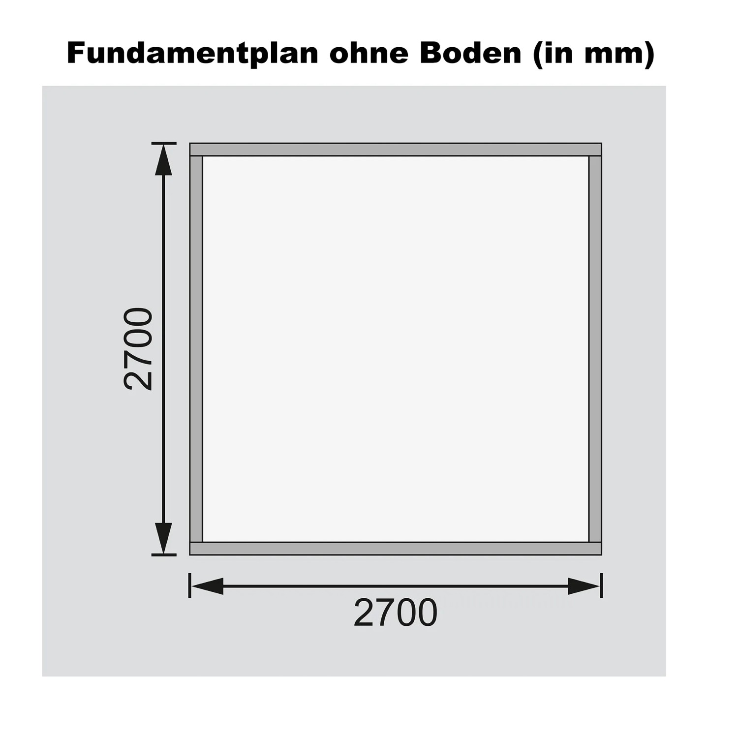 Fundamentplan des Karibu Holz-Gartenhauses Tyka, 270x270 cm, ohne Boden.