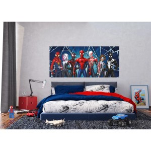 Kinderzimmer mit Spider-Man Fototapete in Rot, Blau und Grau. Wanddeko für Jungen und Mädchen.