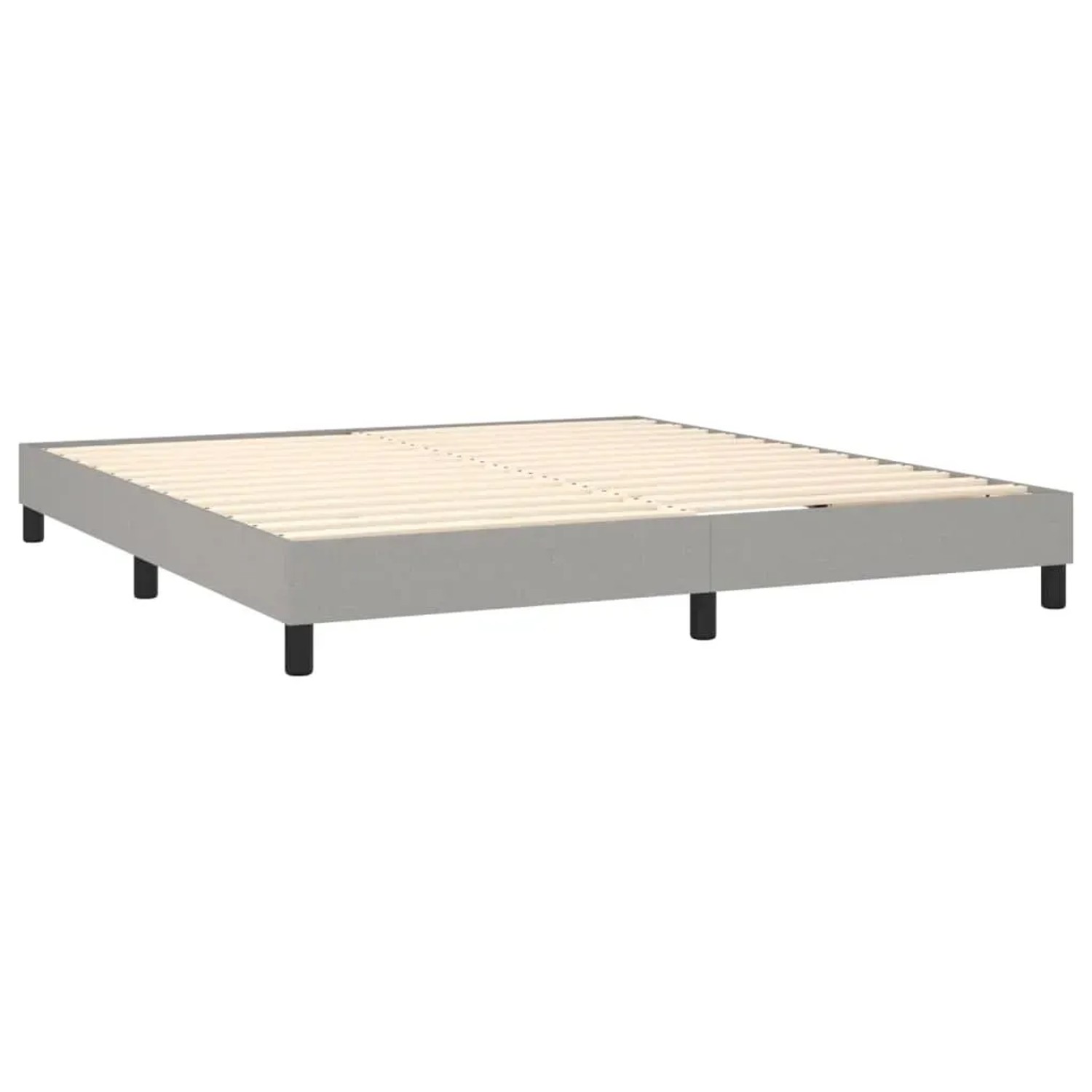 Hellgraues vidaXL Boxspringbett 180x200 cm mit Lattenrost und schwarzen Füßen.