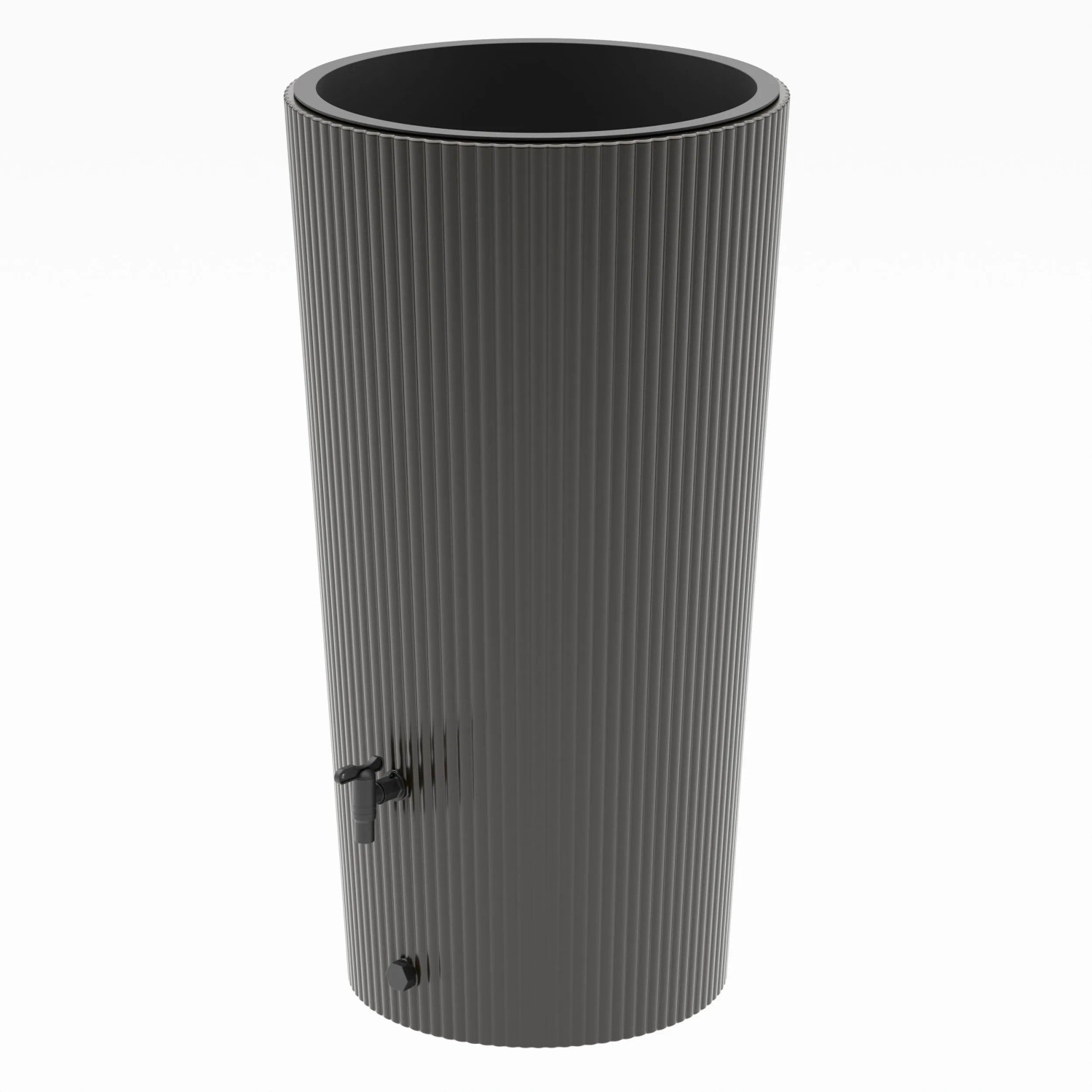 Anthrazitfarbene Regentonne Wave 2in1 mit 200 l und Hahn. Wellen-Design für Garten und Terrasse.