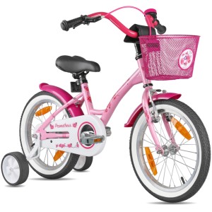 PROMETHEUS BIKES Kinderfahrrad 16 Zoll ab 4 und 5 Jahre mit Stützrädern und Rücktrittbremse Rosa