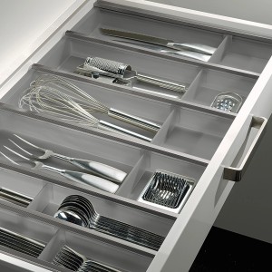 SOTECH Cuisio Besteckeinsatz 55mm Transluzent Graphitgrau mit Messerblock Für Blum Legrabox 473mm mit Korpusbreite 600mm