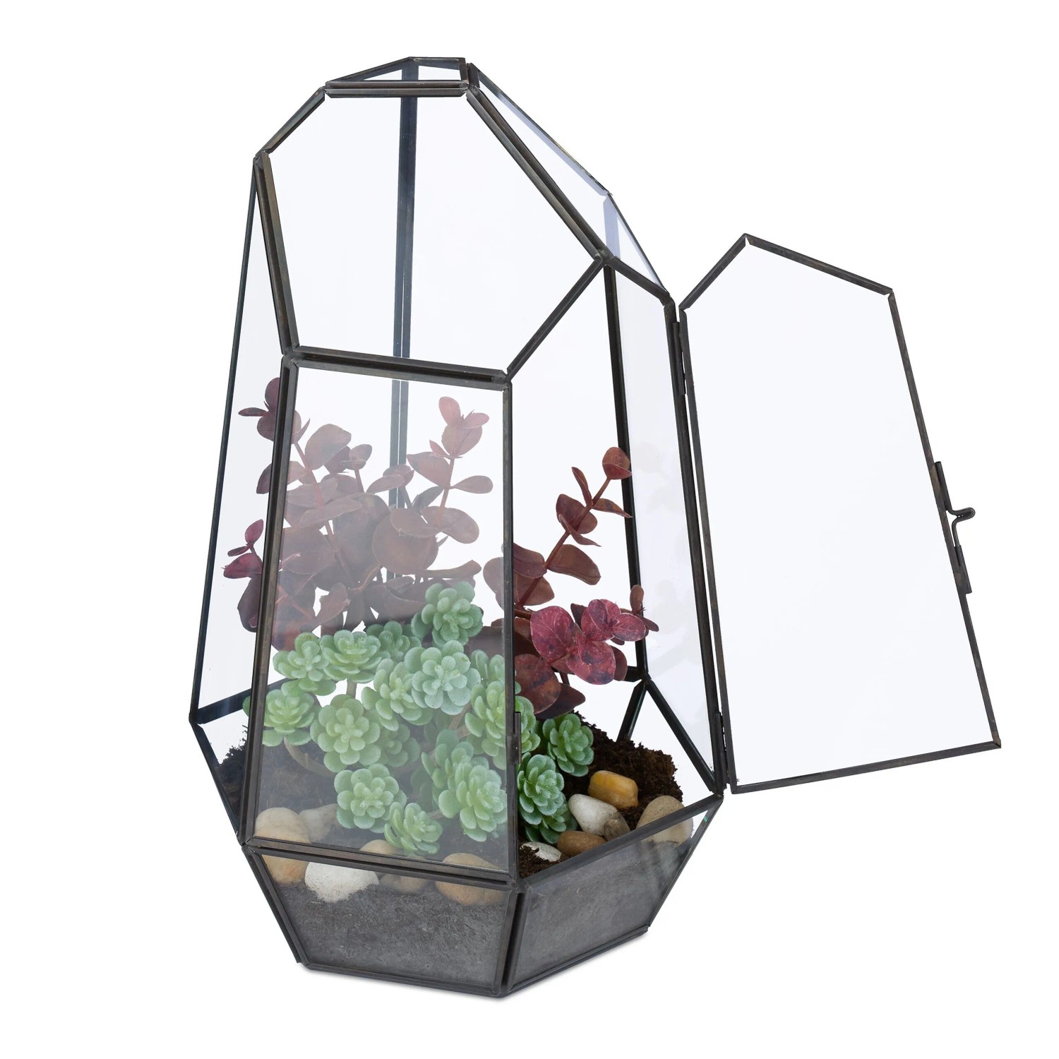 Relaxdays Pflanzenterrarium Glas Kupfer Schwarz 26 cm x 18 cm x 15 cm 0,8 kg