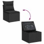 Schwarze 6-tlg. vidaXL Garten-Sofagarnitur aus Poly Rattan mit Stauraum und Kissen.