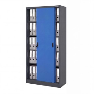 JAN NOWAK Büro-Metallschrank mit Schiebetüren Anthrazit-Blau KUBA 185x90x40 cm