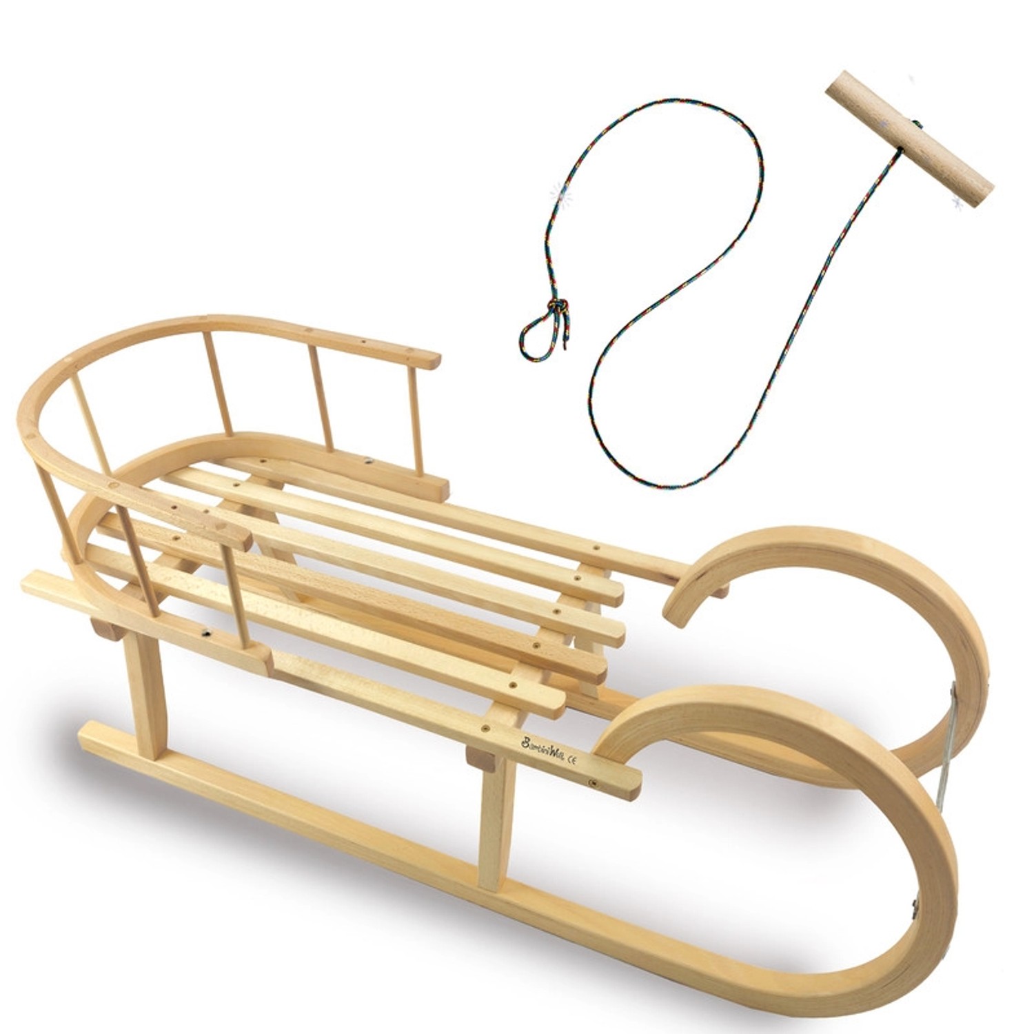 Bambiniwelt by Rafael K. Hörnerrodel 100cm Holzschlitten aus Buchenholz Hörnerschlitten mit Rückenlehne Rodelschlitten L...