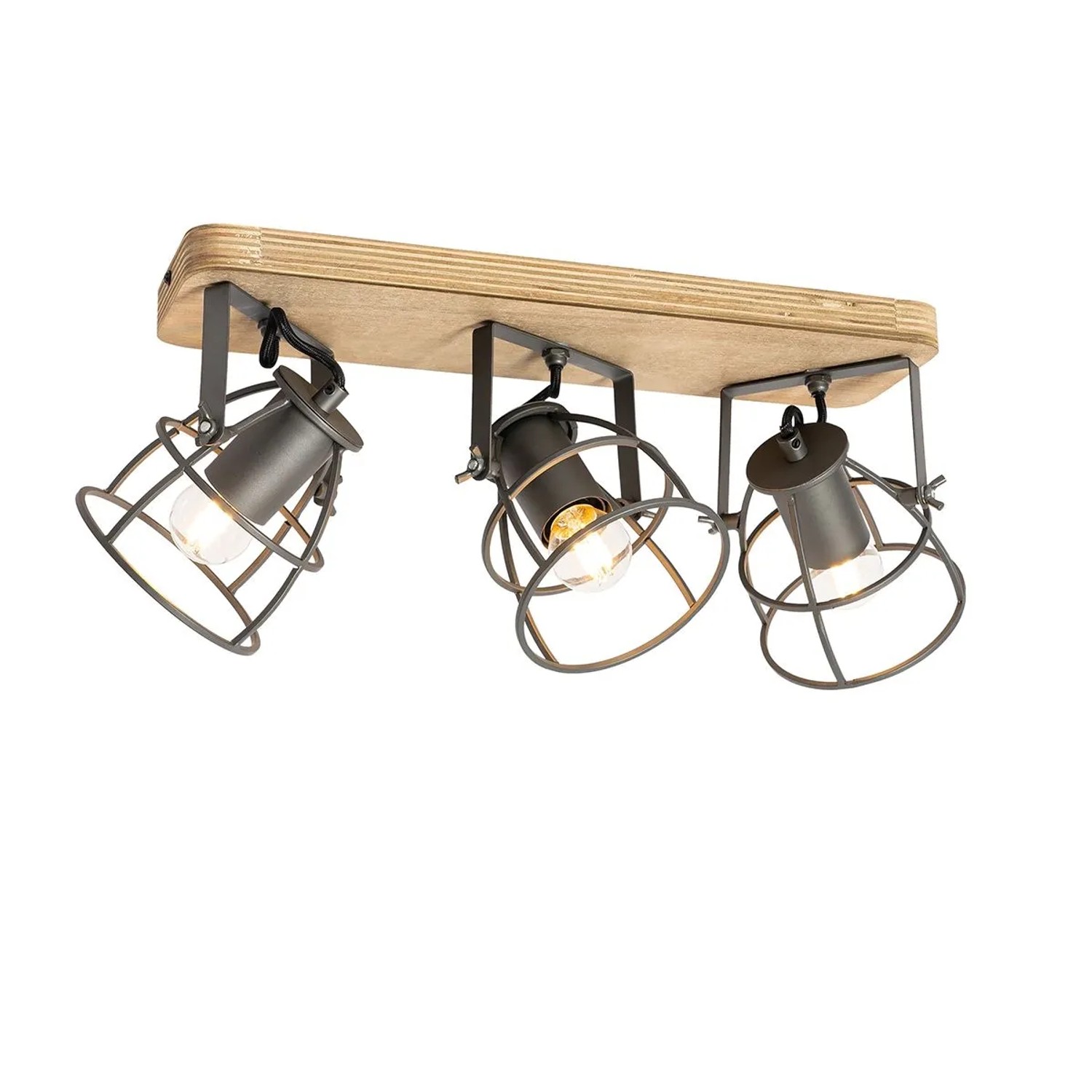 QAZQA IndustrieSpot Dunkelgrau und Holz Verstellbar 3 Flammig   Arthur