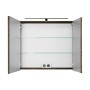 Offener Pelipal Spiegelschrank Quantum 07, Eiche Ribbeck Quer, mit LED-Leuchte und Glaseinlegeböden.