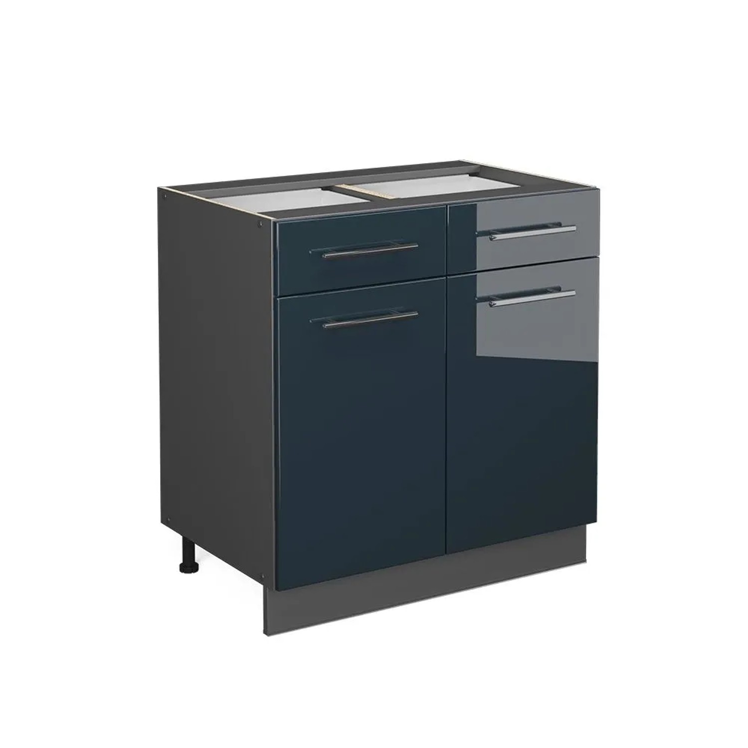 Vicco Küchenunterschrank Fame-Line DunkelBlau Hochglanz Anthrazit 80 cm ohne Arbeitsplatte