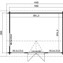 Grundriss Gartenhaus Lasita Windsor 44: 400x300 cm, Grau-Grün. Abmessungen und Details für Planung.