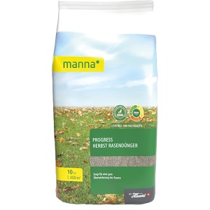 Verpackung Manna Progress Herbst Rasendünger 10kg für einen widerstandsfähigen Rasen im Herbst.