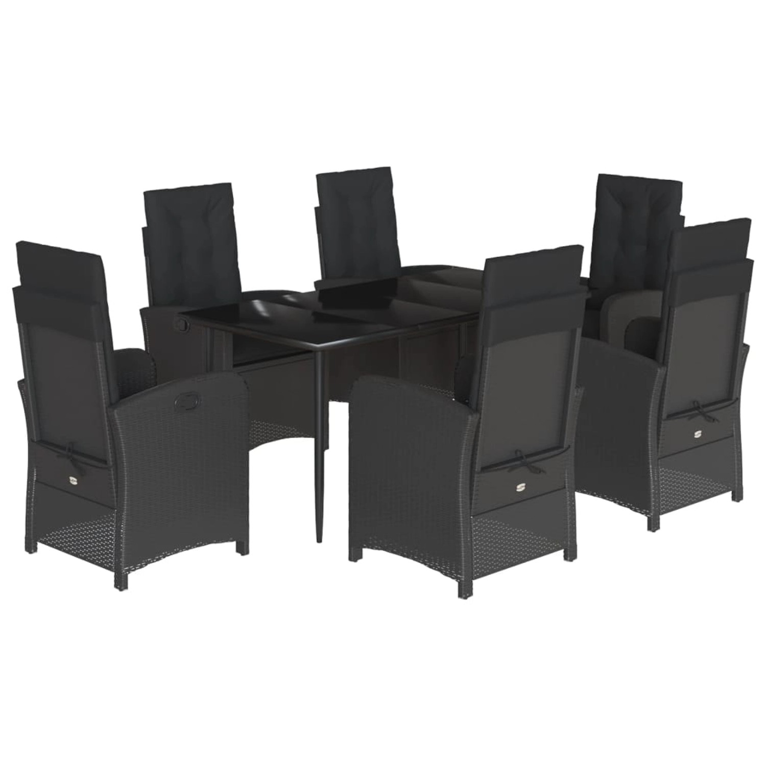 vidaXL 7-Tlg Garten-Essgruppe mit Kissen Schwarz Poly Rattan 3212316