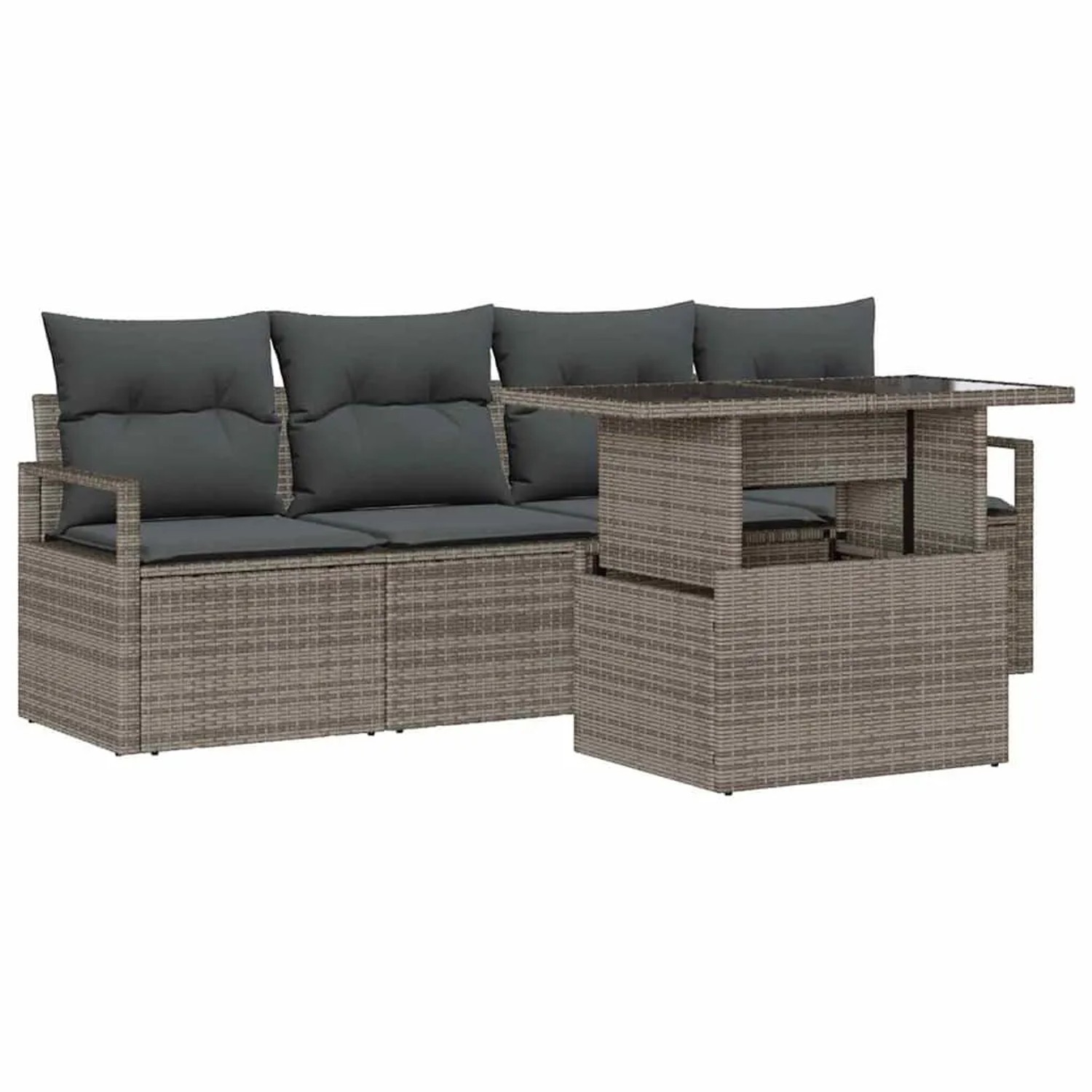 vidaXL Sofa Set mit Kissen 5-Tlg Grau Poly-Rattan 3348725 günstig online kaufen