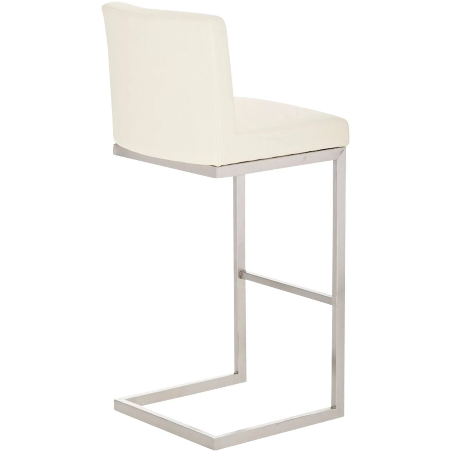 Eleganter Barhocker Paros in Creme mit Kunstlederbezug und gebürstetem Edelstahl-Freischwingergestell. Moderner Hocker.