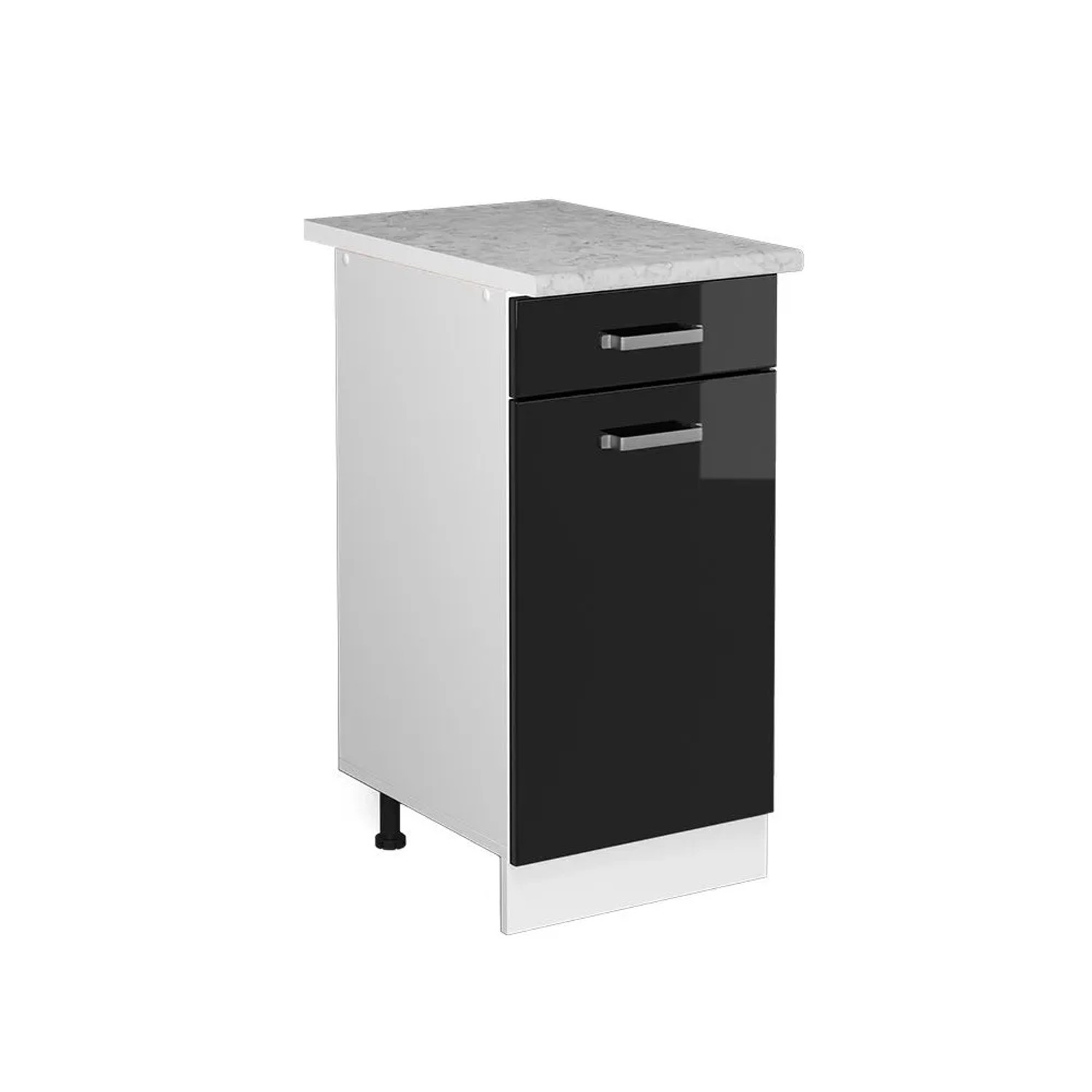 Vicco Küchenunterschrank R-Line Schwarz Hochglanz Weiß 40 cm AP Marmor