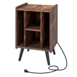 Costway Plattenspieler-Ständer mit Ladestation Vinylplatten Braun