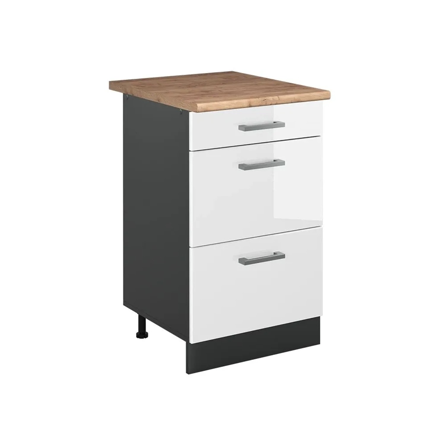 Vicco Küchenunterschrank R-Line Weiß Hochglanz/Anthrazit 50 x 82 Arbeitsplatte Goldkraft Eiche Art Nr 69892