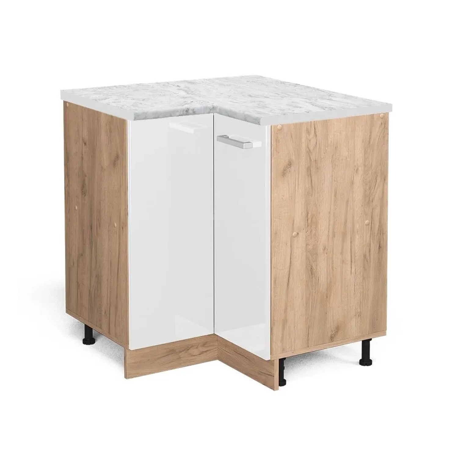 Vicco Eckunterschrank R-Line Weiß Hochglanz Goldkraft Eiche 76 cm AP Marmor