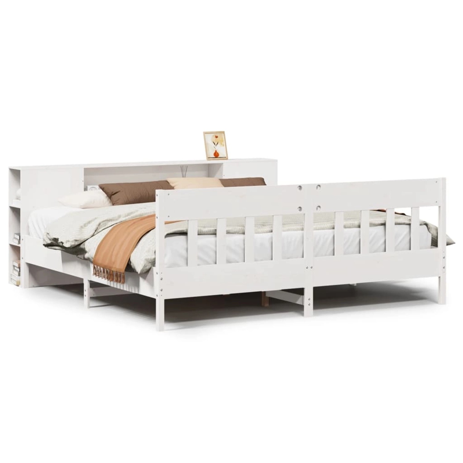 vidaXL Massivholzbett mit Regal ohne Matratze Weiß 180x200 cm Kiefer 332317 günstig online kaufen