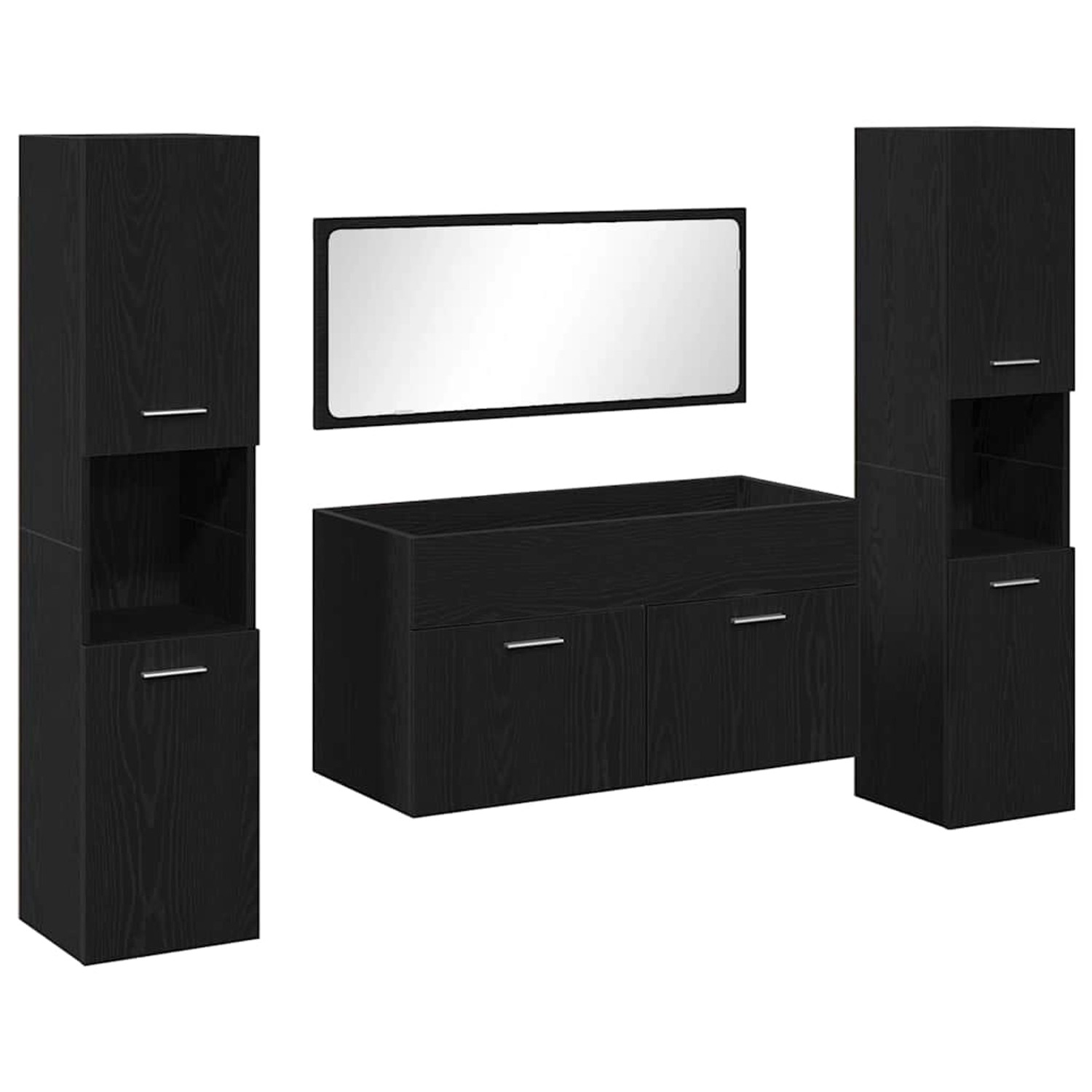 vidaXL Badezimmermöbel Set Wandmontiert 4-Tlg Schwarz Eichen-Optik 3334325 günstig online kaufen