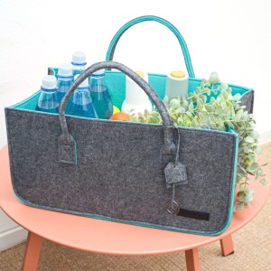 2er Set Filztaschen in Grau und Türkis, ideal als Aufbewahrungsboxen oder Einkaufskorb.