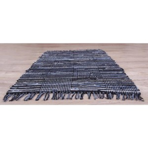 Bestlivings Jeans Flickenteppich 160x230 cm, blau kariert, aus Jeansstoff handgefertigt.