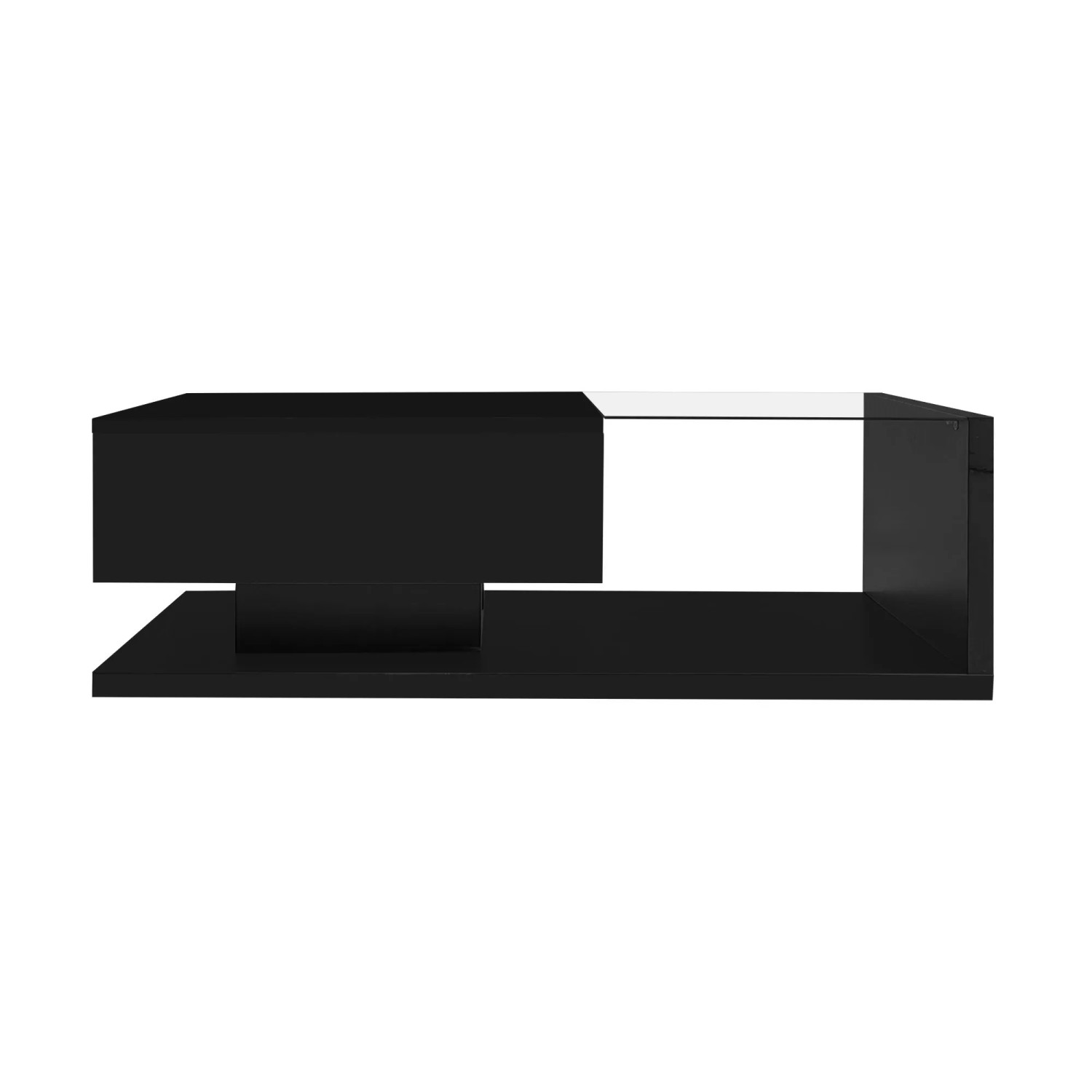 ModernLuxe Couchtisch Hochglanz mit Glasablage,ed 1 Schublade Spanplatte Schwarz