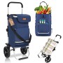 Sekey 3-in-1 Einkaufstrolley blau: Faltbarer Trolley mit Kühlfach, als Einkaufswagen, Sackkarre und Umhängetasche nutzbar.