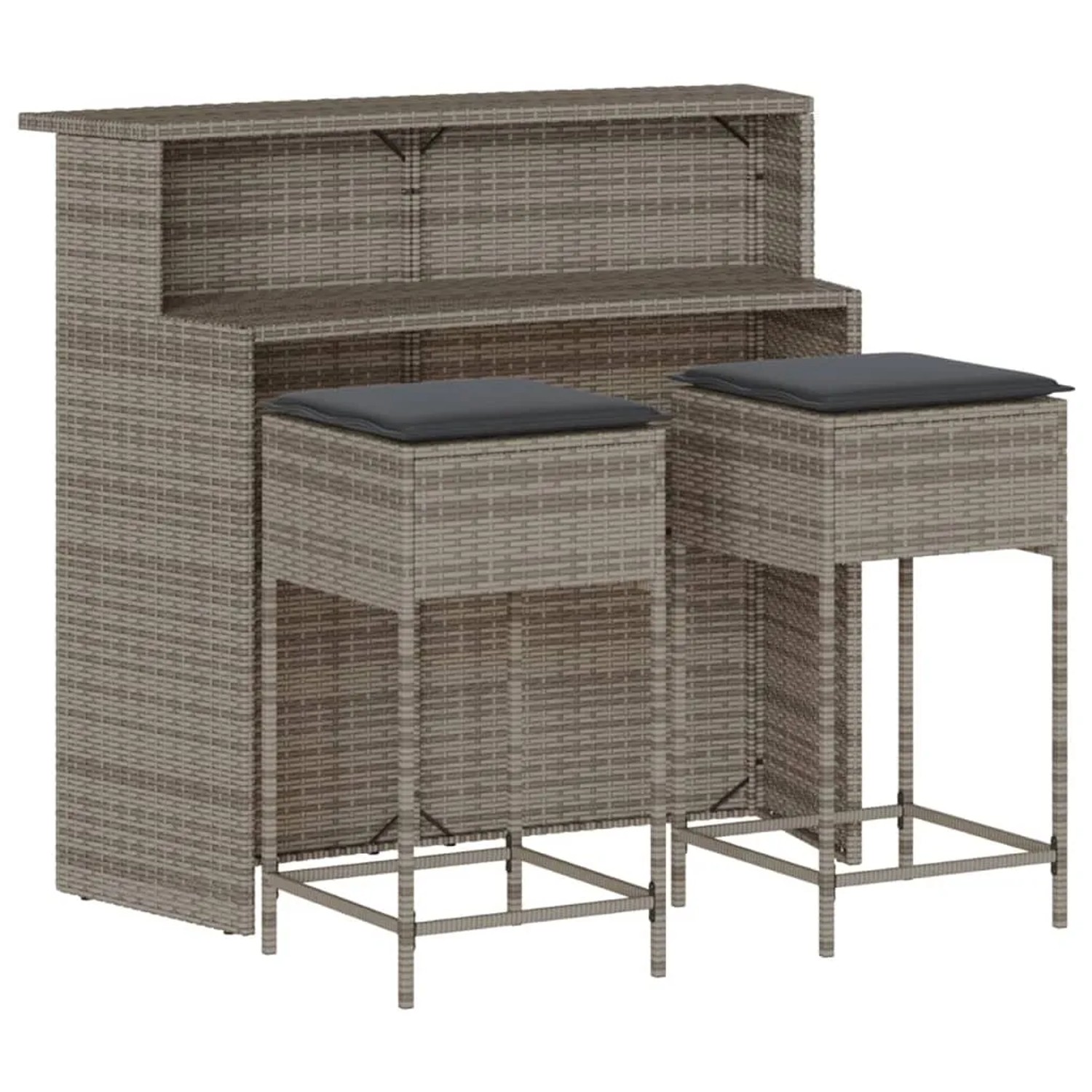 vidaXL 3-tlg Gartenbar-Set mit Kissen Grau Poly Rattan Modell 1