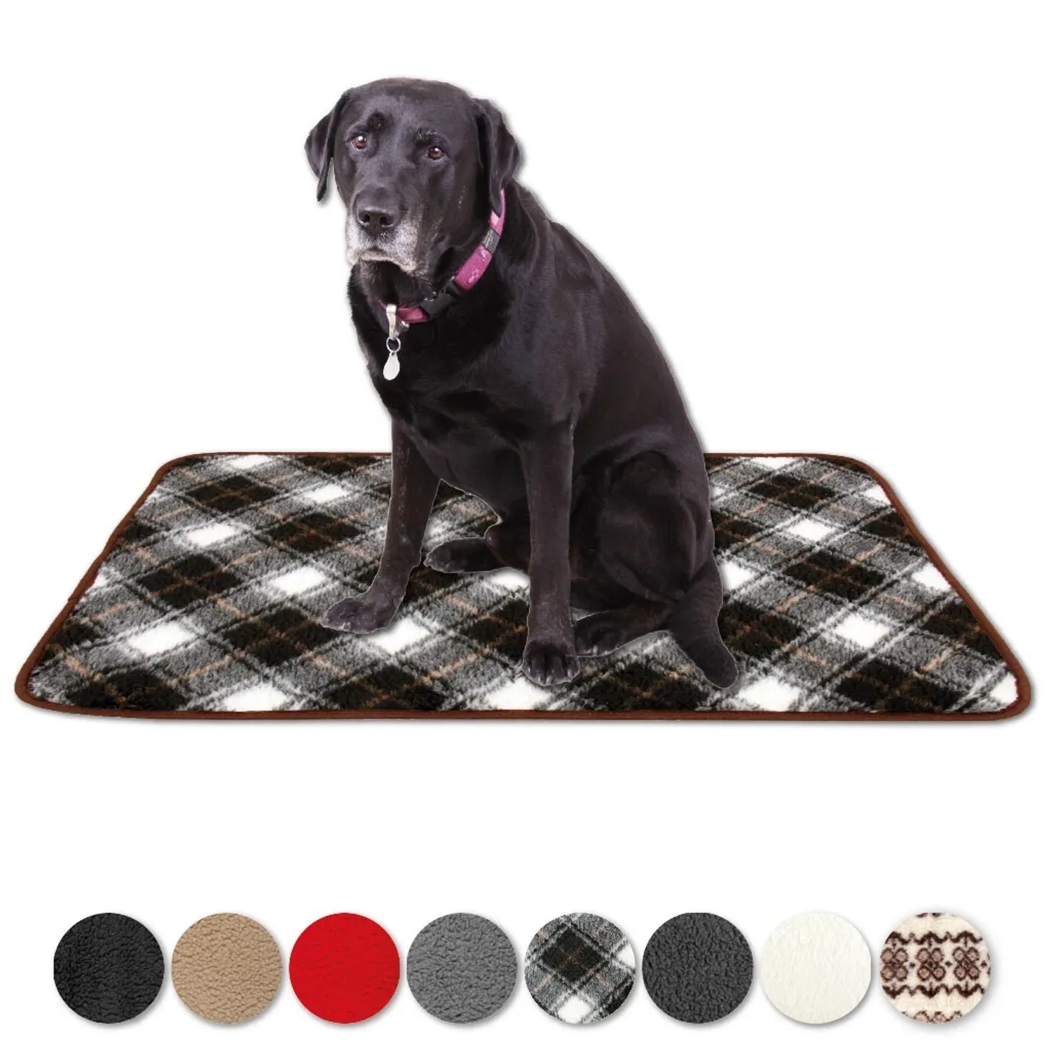 Bestlivings Tierdecke Lammflor, 60x80 cm, dunkelbraun gemustert mit sitzendem Hund.