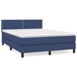 Blaues vidaXL Boxspringbett (140x200 cm) mit Matratze und Kopfteil, Stoffbezug.