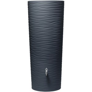 Garantia Regenwasserbehälter Natura 2in1, 350 l, Graphitgrau mit wellenförmiger Struktur und Pflanzschale.